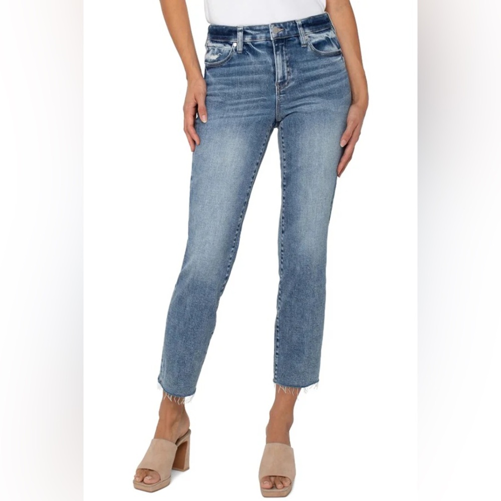 Liverpool Women's Cropped Blue Jeans with Raw Hem